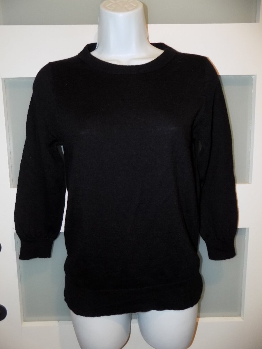 J. Crew 100% Merino Wool Black 3/4 Sleeve Sweater Size M Women's